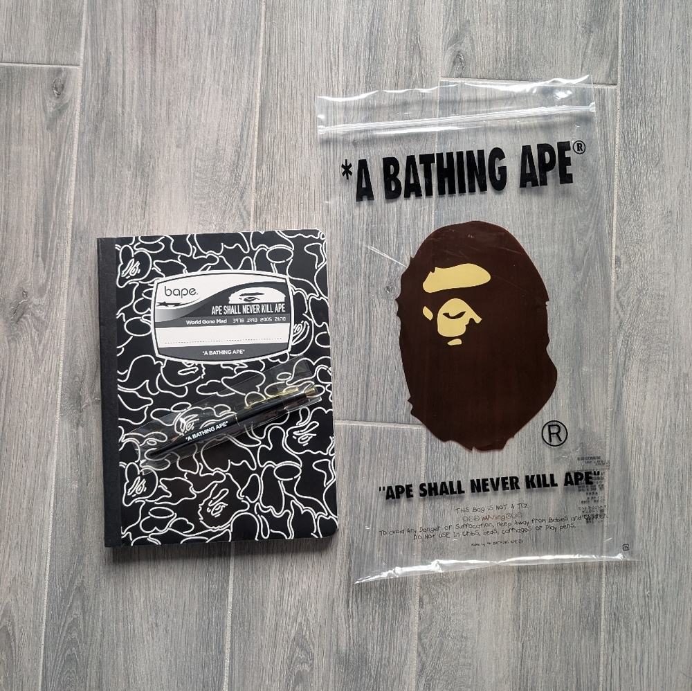 New Sealed A Bathing Ape Composition Notebooks 3 Pack W/ Pen BAPE